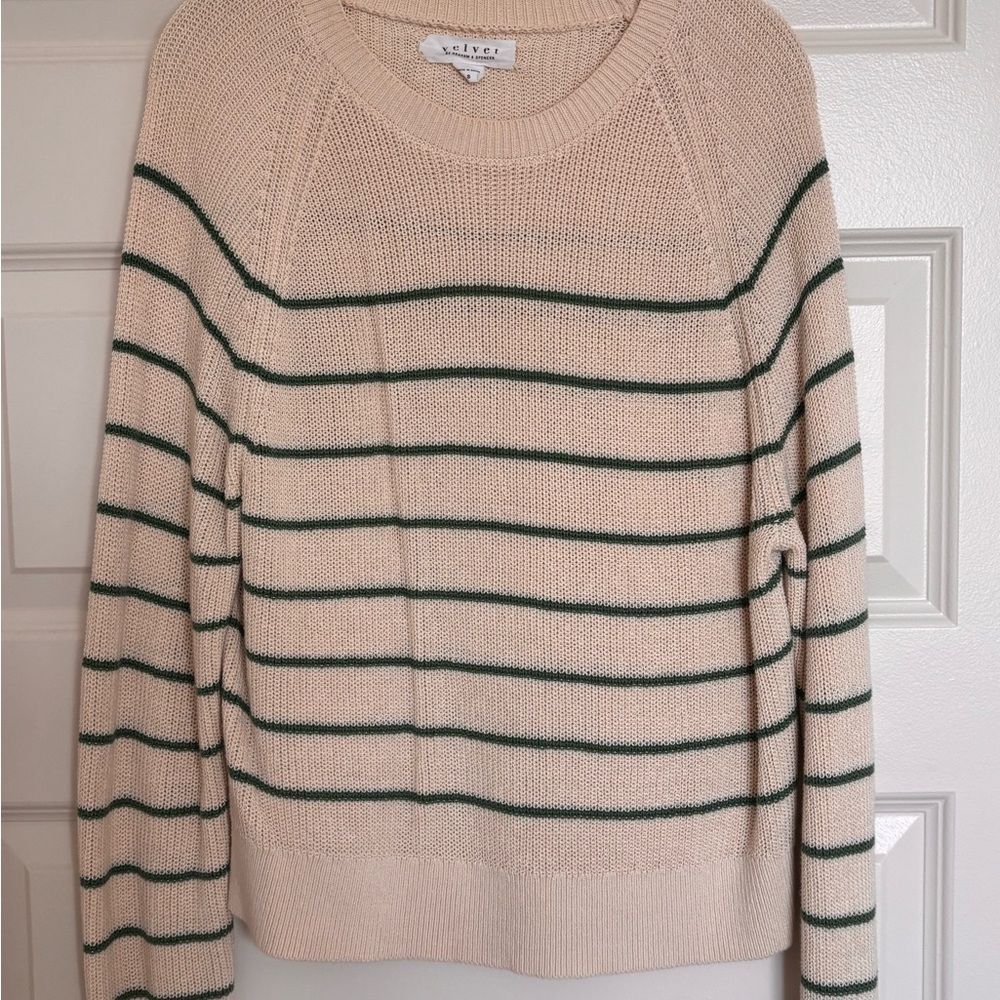 Velvet by Graham & Spencer Cream and Green Striped Sweater